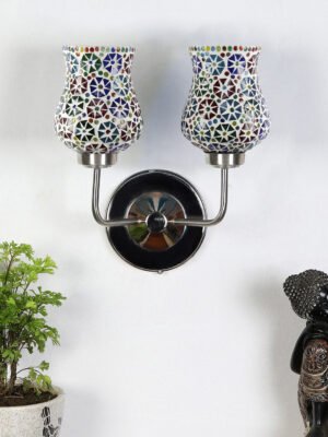 Ambika Home Dual Multicolor Mosaic Glass Wall Mounted Lamp with Steel Base Decorative Wall Lamp for Living Room, Bedroom & Hallway