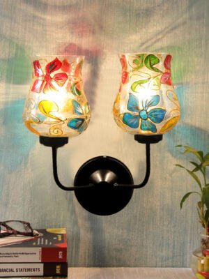 Ambika Home Dual Multicolor Mosaic Glass Wall Mounted Lamp with Iron Base Decorative Wall Lamp for Living Room, Bedroom & Hallway