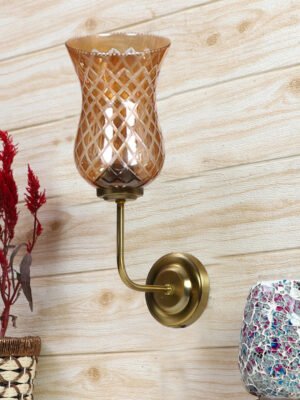 Ambika Home Wooden Wall Lamp with Transparent Crinkle Glass | Modern Wall Light for Living Room Bedroom Hallway Lobby Staircase | Decorative Indoor Wall Sconce