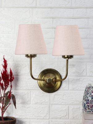 Ambika Home Dual White Jute Conical Shade Wall Mounted Lamp with Gold Metal Base for Bedroom & Living Room | Luxury Decorative Wall Light for Living Room, Bedroom, Hallway & Home Décor
