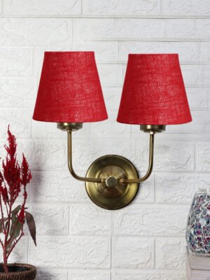 Ambika Home Dual Maroon Jute Conical Shade Wall Mounted Lamp with Gold Metal Base for Hall & Living Room | Luxury Decorative Wall Light for Living Room, Bedroom, Hallway & Home Décor