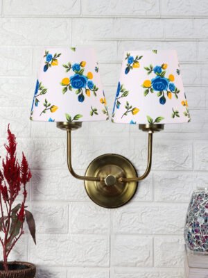 Ambika Home Dual Designer Multicolor Cotton Conical Shade Wall Mounted Lamp with Gold Metal Base for Bedroom & Hall | Luxury Decorative Wall Light for Living Room, Bedroom, Hallway & Home Décor