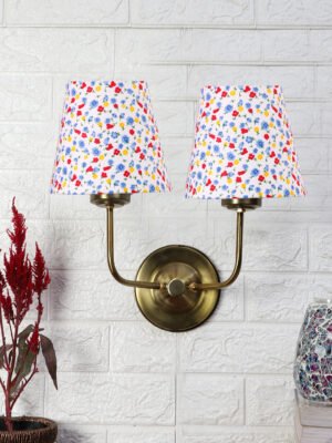 Ambika Home Dual Multicolor Cotton Conical Shade Wall Mounted Lamp with Gold Metal Base for Living Room | Luxury Decorative Wall Light for Living Room, Bedroom, Hallway & Home Décor
