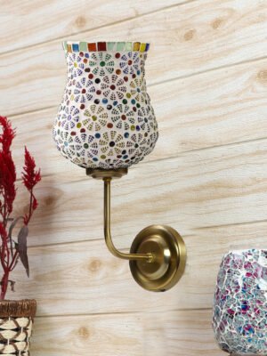 Ambika Home Elegant Multicolor Mosaic Glass Wall Lamp in Gold Finish | Luxury Decorative Wall Light for Living Room, Bedroom, Hallway & Home Décor