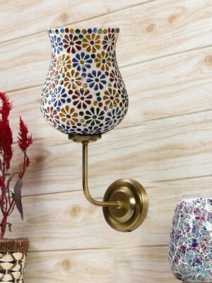 Ambika Home Designer Multicolor Mosaic Glass Wall Sconce – Gold Metal Finish | Luxury Decorative Wall Light for Living Room, Bedroom, Hallway & Home Décor