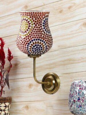 Ambika Home Artistic Multicolor Mosaic Glass Wall Lamp with Elegant Gold Base | Luxury Decorative Wall Light for Living Room, Bedroom, Hallway & Home Décor