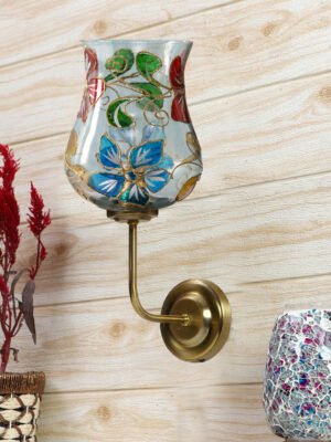 Ambika Home Vintage Multicolor Mosaic Glass Wall Sconce in Gold Metal | Luxury Decorative Wall Light for Living Room, Bedroom, Hallway & Home Décor