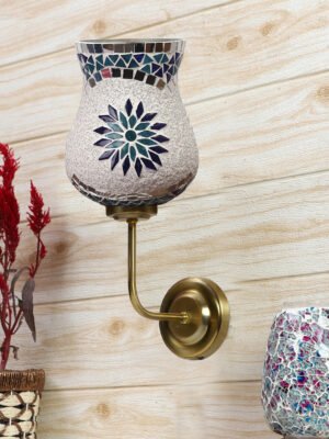 Ambika Home Opulent Multicolor Mosaic Glass Wall Lamp with Gold Accents | Luxury Decorative Wall Light for Living Room, Bedroom, Hallway & Home Décor