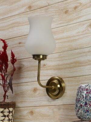 Ambika Home Premium Milky Glass Wall Mounted Lamp with Gold Metal Base | Luxury Decorative Wall Light for Living Room, Bedroom, Hallway & Home Décor