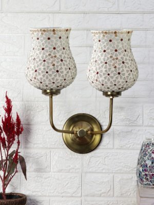 Ambika Home Dual Handcrafted Multicolor Mosaic Glass Wall Lamp with Luxury Gold Base | Luxury Decorative Wall Light for Living Room, Bedroom, Hallway & Home Décor
