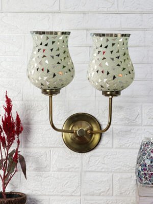 Ambika Home Dual Wall Lamp – Handcrafted Colorful Mosaic Glass with Premium Gold Base | Luxury Decorative Wall Light for Living Room, Bedroom, Hallway & Home Décor