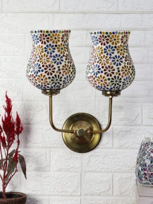 Ambika Home Dual Decorative Wall Lamp – Multicolor Mosaic Glass, Ambient Lighting, Gold Finish | Luxury Decorative Wall Light for Living Room, Bedroom, Hallway & Home Décor