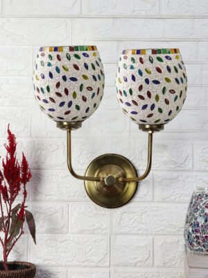 Ambika Home Dual Mosaic Glass Wall Light – Luxury Home Decor, Colorful & Gold Base | Luxury Decorative Wall Light for Living Room, Bedroom, Hallway & Home Décor