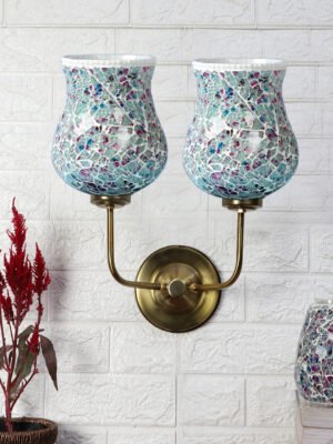 Ambika Home Dual Handcrafted Wall Lamp – Multicolor Mosaic Glass, Luxury Gold Base | Luxury Decorative Wall Light for Living Room, Bedroom, Hallway & Home Décor
