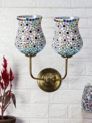 Ambika Home Dual Wall Mounted Lamp – Vibrant Mosaic Glass, Ambient Luxury Lighting | Luxury Decorative Wall Light for Living Room, Bedroom, Hallway & Home Décor