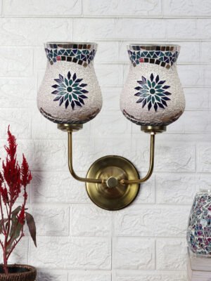 Ambika Home Dual Decorative Wall Light – Multicolor Mosaic Glass with Sleek Gold Base | Luxury Decorative Wall Light for Living Room, Bedroom, Hallway & Home Décor