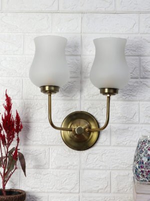Ambika Home Handcrafted Milky Glass Wall Lamp with Luxury Gold Base and Ambient Lighting | Luxury Decorative Wall Light for Living Room, Bedroom, Hallway & Home Décor