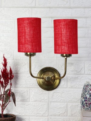 Ambika Home Dual Maroon Jute Wall Mounted Lamp with Gold Metal Base for Hall & Living Room | Luxury Decorative Wall Light for Living Room, Bedroom, Hallway & Home Décor