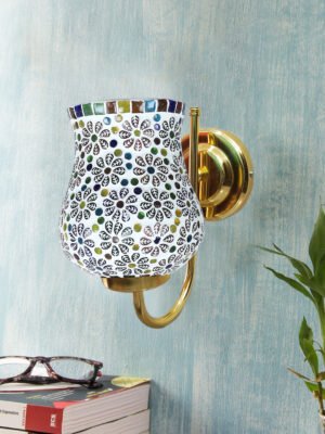 Ambika Home Multicolor Mosiac Glass wall mounted Gold Lamp | Modern Decorative Wall Lamp for Living Room, Bedroom & Hallway