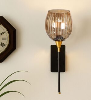 Ambika Home Metal Black Lamp With Transparent Crinkle Glass | Modern Wall Light for Living Room Bedroom Hallway Lobby Staircase | Decorative Indoor Wall Sconce