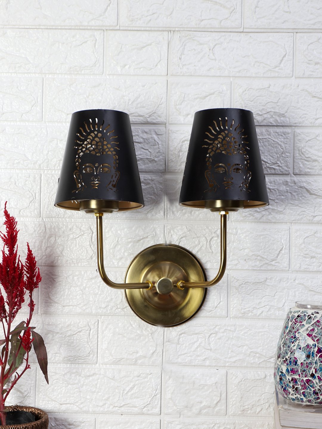 Ambika Home Designer Dual Gold Metal Wall Lamp with Etched Shade for Bedroom | Luxury Decorative Wall Light for Living Room, Bedroom, Hallway & Home Décor