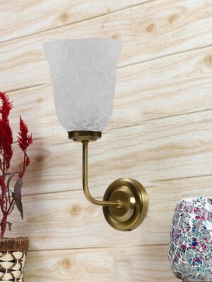 Ambika Home Gold wall mounted Lamp with White Milky Crinkle Glass | Modern Wall Light for Living Room Bedroom Hallway Lobby Staircase | Decorative Indoor Wall Sconce