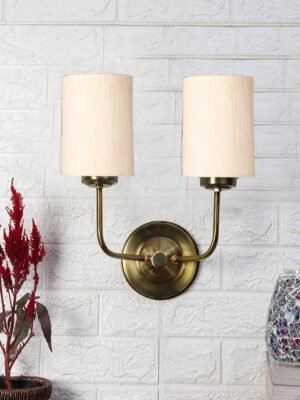 Ambika Home Dual Off-White Cotton Wall Mounted Lamp with Gold Metal Base for Living Room | Luxury Decorative Wall Light for Living Room, Bedroom, Hallway & Home Décor