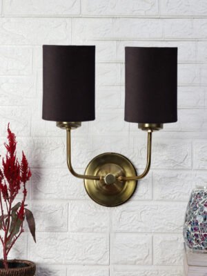 Ambika Home Dual Black Cotton Wall Mounted Lamp with Gold Metal Base for Bedroom & Hall | Luxury Decorative Wall Light for Living Room, Bedroom, Hallway & Home Décor
