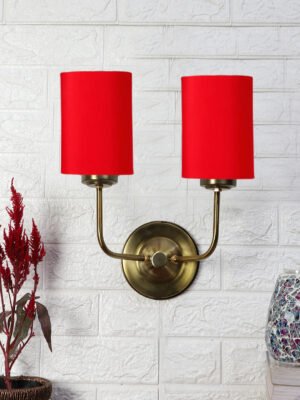 Ambika Home Dual Red Cotton Wall Mounted Lamp with Gold Metal Base for Living Room Décor | Luxury Decorative Wall Light for Living Room, Bedroom, Hallway & Home Décor
