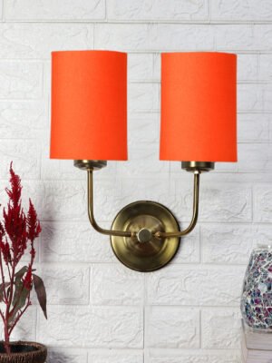 Ambika Home Dual Orange Cotton Wall Mounted Lamp with Gold Metal Base for Hall & Corridor | Luxury Decorative Wall Light for Living Room, Bedroom, Hallway & Home Décor