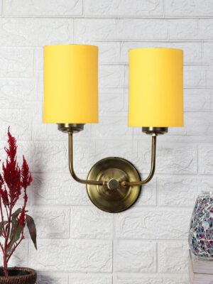Ambika Home Dual Yellow Cotton Wall Mounted Lamp with Gold Metal Base for Living Room & Study | Luxury Decorative Wall Light for Living Room, Bedroom, Hallway & Home Décor