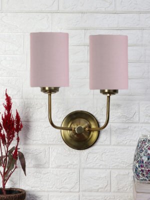 Ambika Home Dual Grey Cotton Wall Mounted Lamp with Gold Metal Base for Bedroom & Living Room | Luxury Decorative Wall Light for Living Room, Bedroom, Hallway & Home Décor