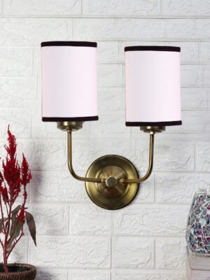 Ambika Home Dual White & Black Cotton Wall Mounted Lamp with Gold Metal Base for Hall & Bedroom | Luxury Decorative Wall Light for Living Room, Bedroom, Hallway & Home Décor
