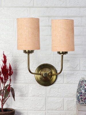 Ambika Home Dual White Jute Wall Mounted Lamp with Gold Metal Base for Bedroom & Living Room | Luxury Decorative Wall Light for Living Room, Bedroom, Hallway & Home Décor