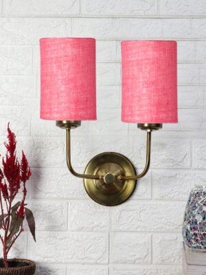 Ambika Home Dual Pink Jute Wall Mounted Lamp with Gold Metal Base for Bedroom Décor | Luxury Decorative Wall Light for Living Room, Bedroom, Hallway & Home Décor