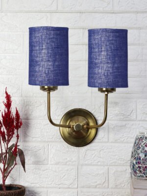 Ambika Home Dual Blue Jute Wall Mounted Lamp with Gold Metal Base for Bedroom & Study | Luxury Decorative Wall Light for Living Room, Bedroom, Hallway & Home Décor
