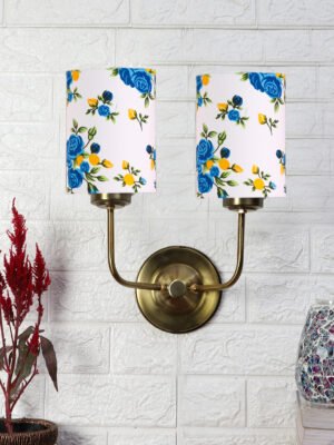 Ambika Home Dual Multicolor Cotton Wall Mounted Lamp with Gold Metal Base for Living Room | Luxury Decorative Wall Light for Living Room, Bedroom, Hallway & Home Décor