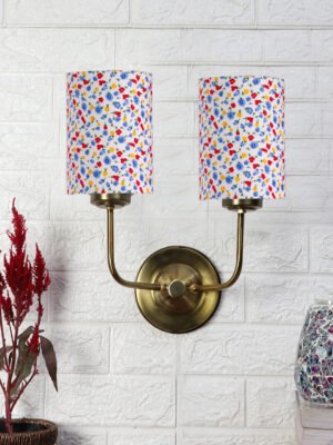 Ambika Home Dual Decorative Multicolor Cotton Wall Mounted Lamp with Gold Metal Base for Home Décor | Luxury Decorative Wall Light for Living Room, Bedroom, Hallway & Home Décor