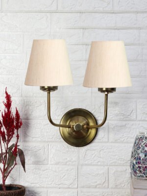 Ambika Home Dual Off-White Cotton Conical Shade Wall Mounted Lamp with Gold Metal Base for Living Room | Luxury Decorative Wall Light for Living Room, Bedroom, Hallway & Home Décor