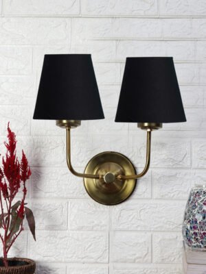 Ambika Home Dual Black Cotton Conical Shade Wall Mounted Lamp with Gold Metal Base for Bedroom & Hall | Luxury Decorative Wall Light for Living Room, Bedroom, Hallway & Home Décor
