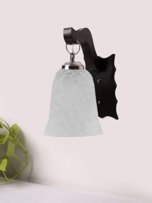 Ambika Home Wooden Wall Lamp with White Milky Crinkle Glass | Modern Wall Light for Living Room Bedroom Hallway Lobby Staircase | Decorative Indoor Wall Sconce