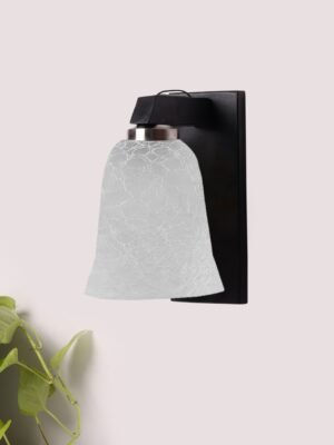 Ambika Home Wooden Wall Lamp with White Milky Crinkle Glass | Modern Wall Light for Living Room Bedroom Hallway Lobby Staircase | Decorative Indoor Wall Sconce