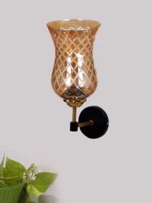 Ambika Home Metal wall mounted lamp with Amber Smoke Glass | Modern Wall Light for Living Room Bedroom Hallway Lobby Staircase | Decorative Indoor Wall Sconce