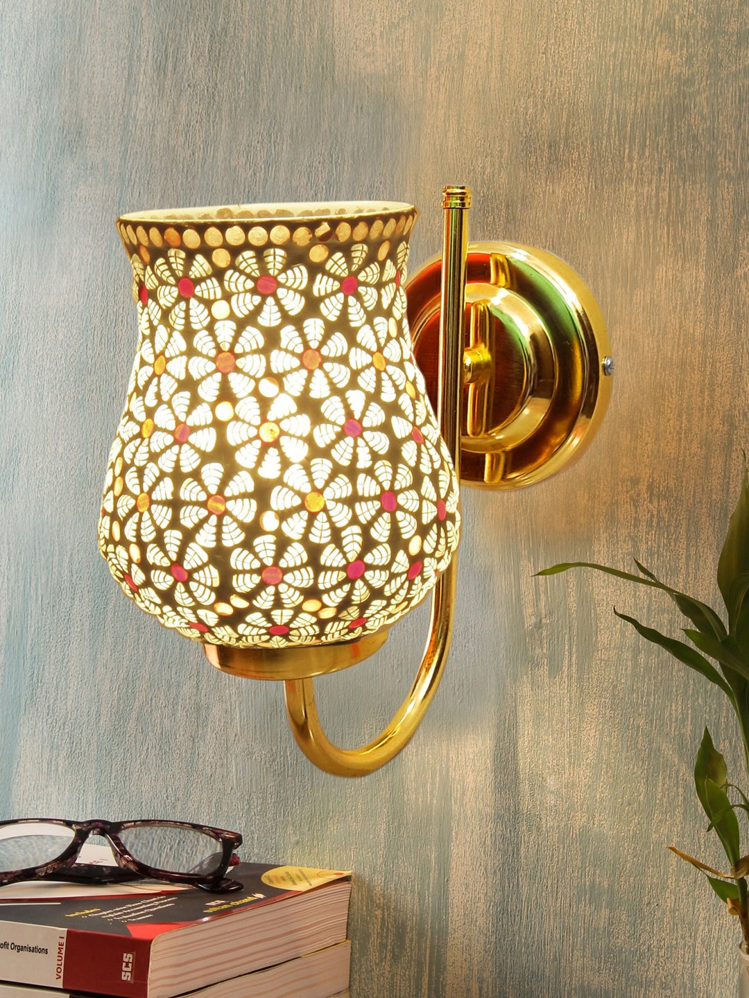 Ambika Home Multicolor Mosiac Glass wall mounted Gold Lamp- | Modern Decorative Wall Lamp for Living Room, Bedroom & Hallway - Image 2