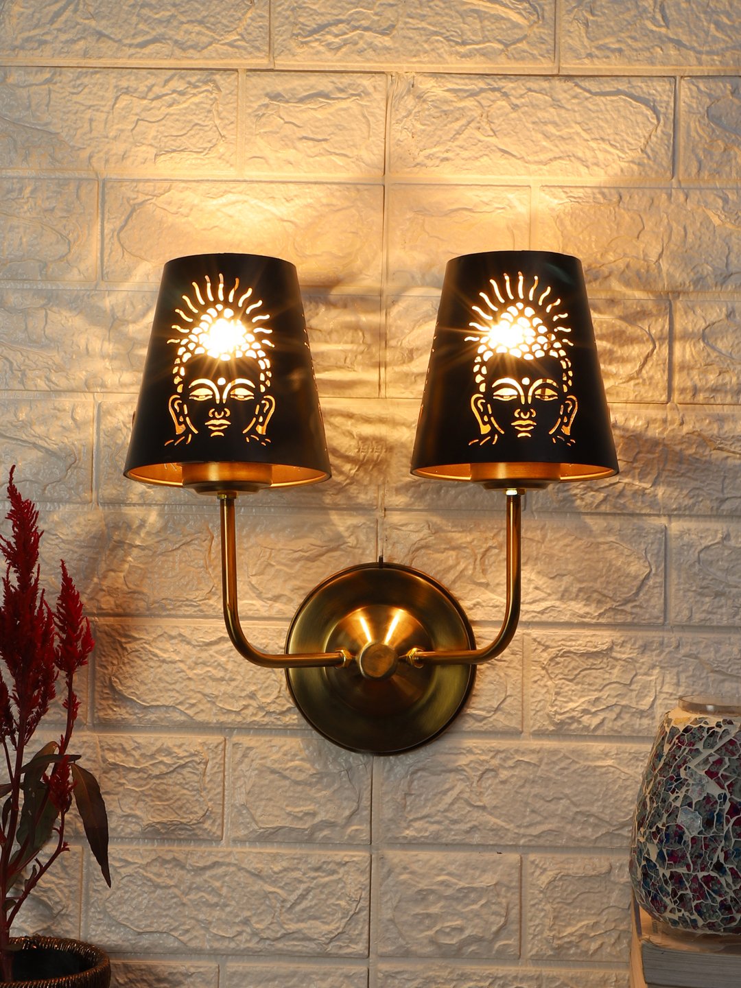 Ambika Home Designer Dual Gold Metal Wall Lamp with Etched Shade for Bedroom | Luxury Decorative Wall Light for Living Room, Bedroom, Hallway & Home Décor - Image 2