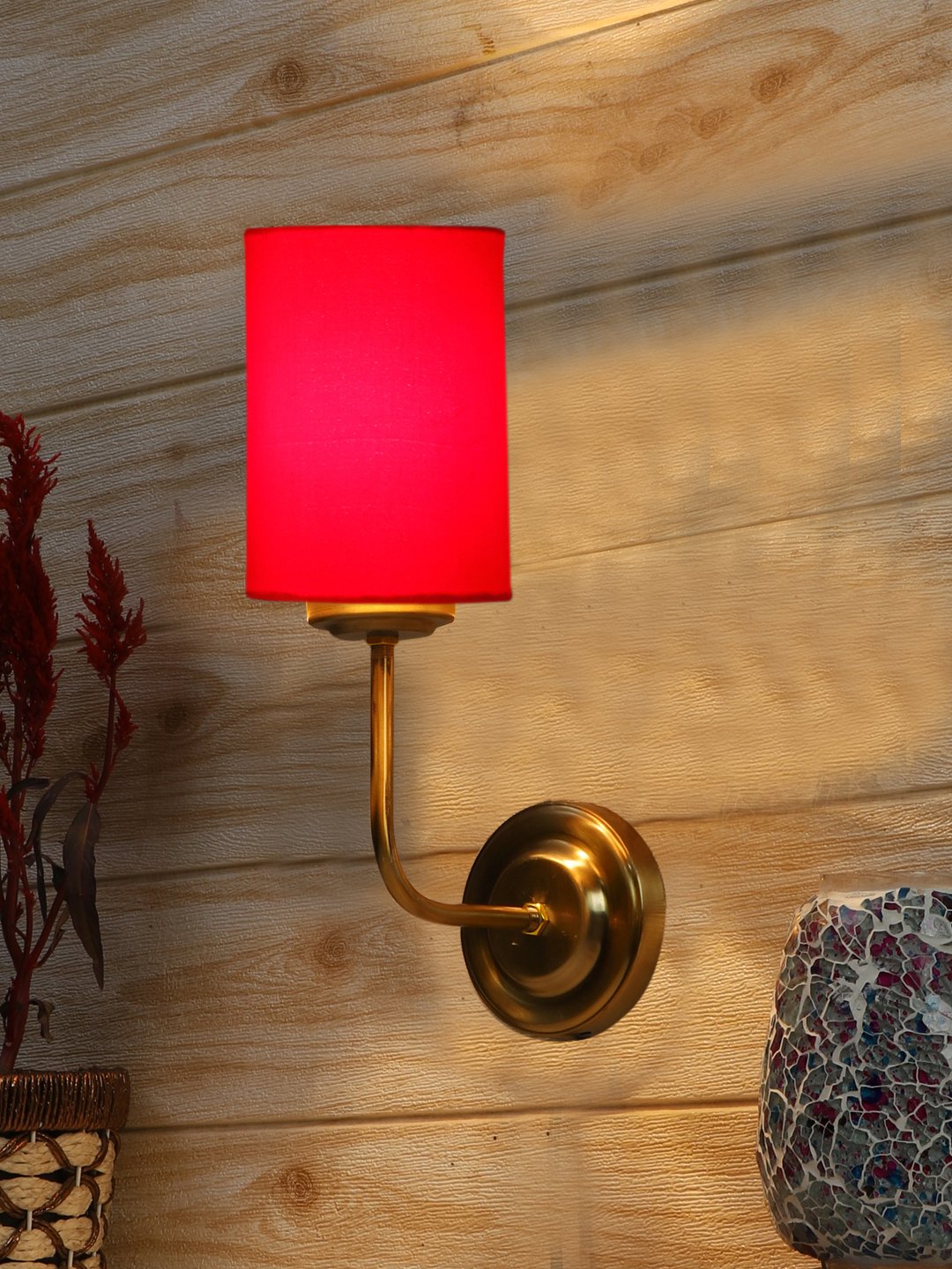 Ambika Home Elegant Red Cotton Wall Mounted Lamp with Gold Base for Living Room Décor | Luxury Decorative Wall Light for Living Room, Bedroom, Hallway & Home Décor - Image 2