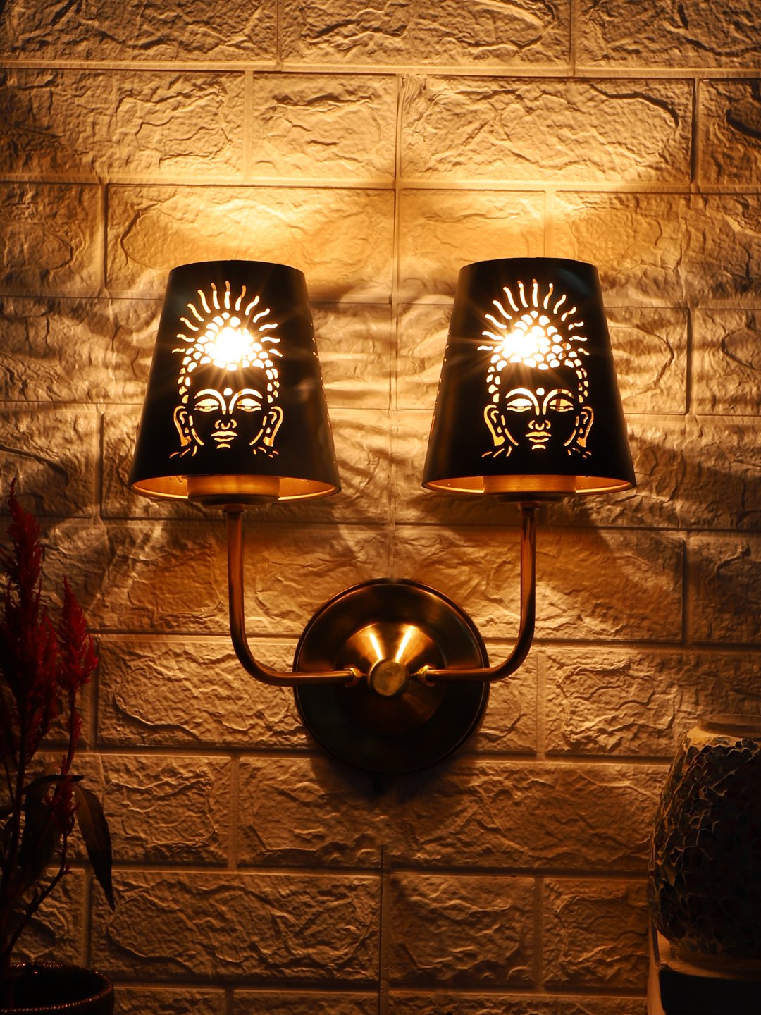 Ambika Home Designer Dual Gold Metal Wall Lamp with Etched Shade for Bedroom | Luxury Decorative Wall Light for Living Room, Bedroom, Hallway & Home Décor - Image 3