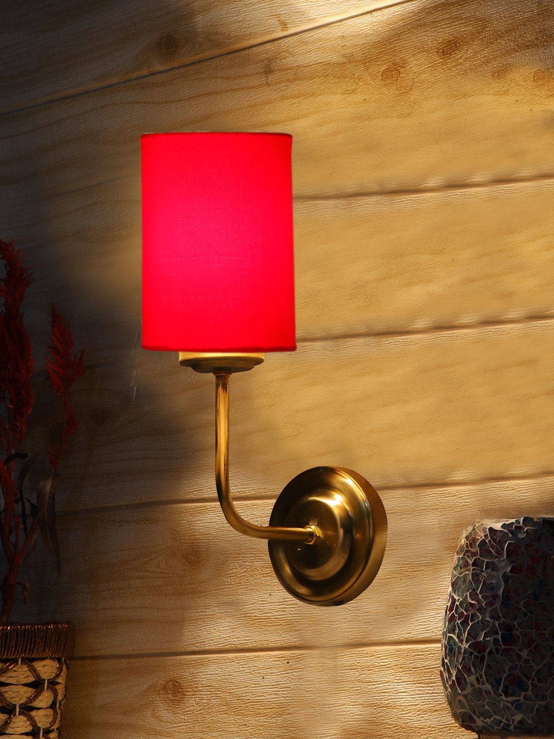 Ambika Home Elegant Red Cotton Wall Mounted Lamp with Gold Base for Living Room Décor | Luxury Decorative Wall Light for Living Room, Bedroom, Hallway & Home Décor - Image 3