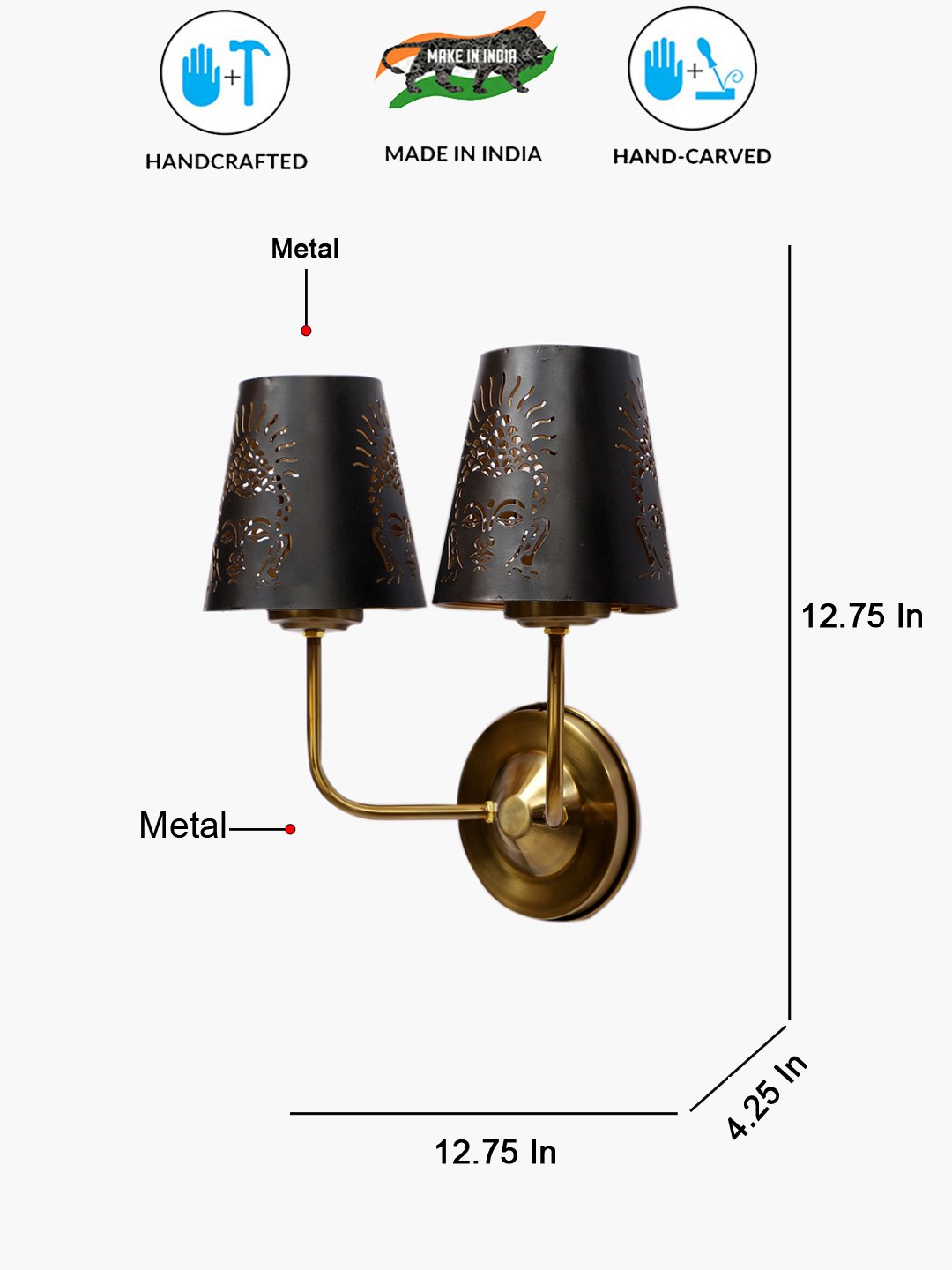 Ambika Home Designer Dual Gold Metal Wall Lamp with Etched Shade for Bedroom | Luxury Decorative Wall Light for Living Room, Bedroom, Hallway & Home Décor - Image 4