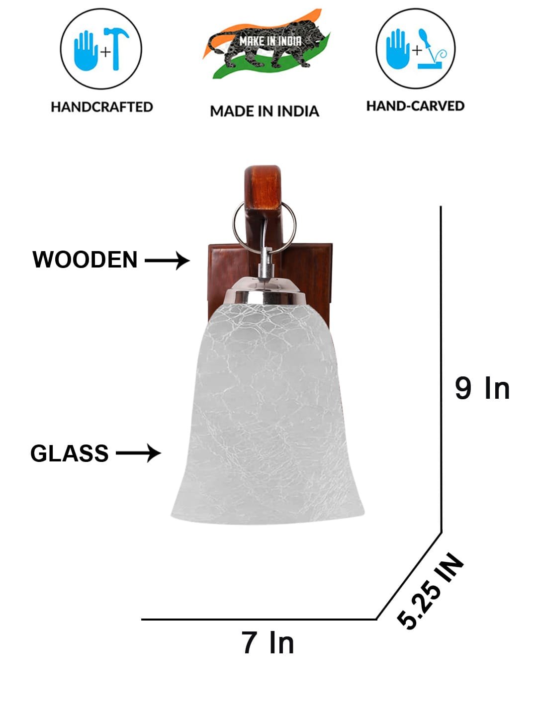 Ambika Home Wooden Wall Lamp with White Milky Crinkle Glass | Modern Wall Light for Living Room Bedroom Hallway Lobby Staircase | Decorative Indoor Wall Sconce - Image 4